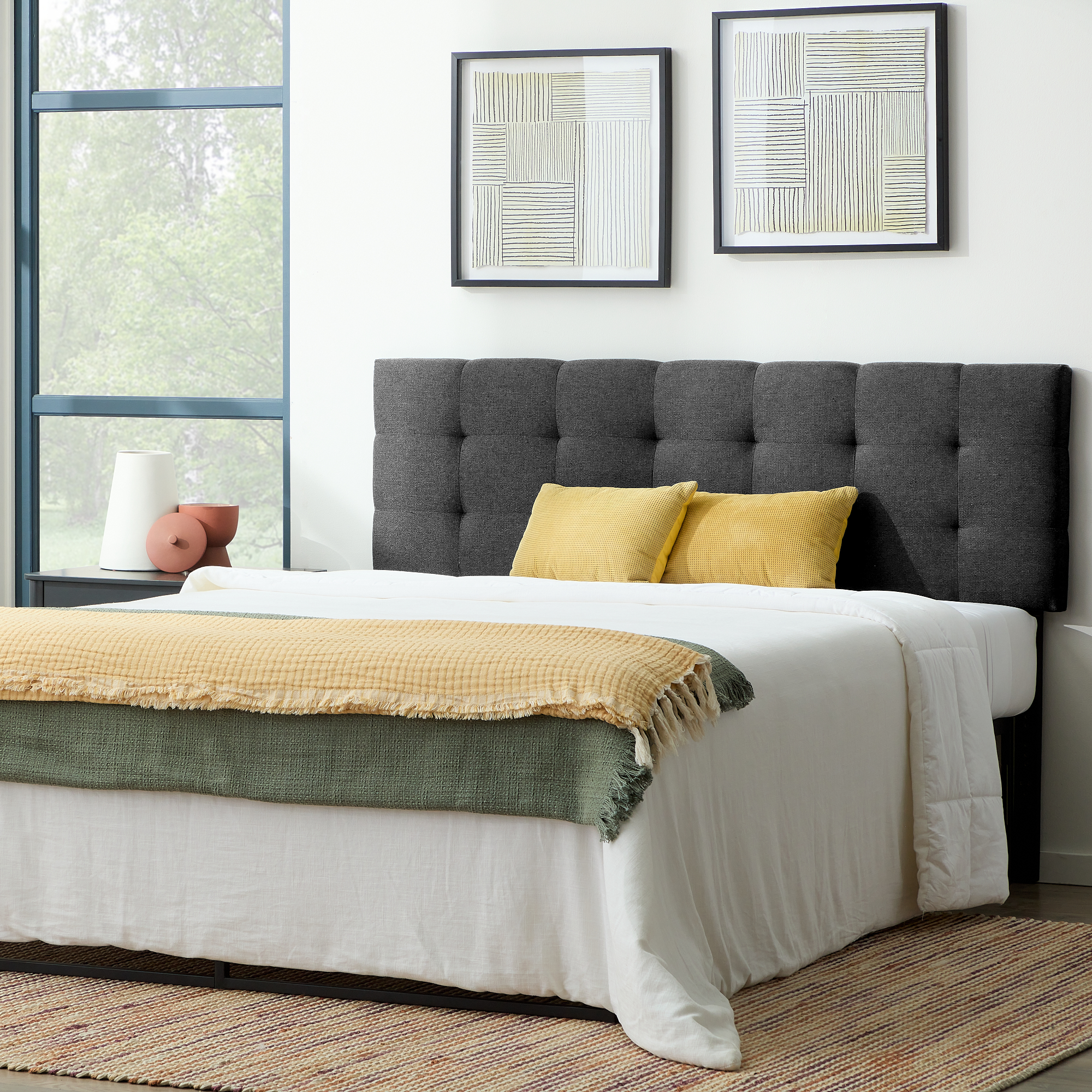 Rest Haven Eugene Square Tufted Upholstered Headboard, Twin/Twin XL, Charcoal - image 3 of 10