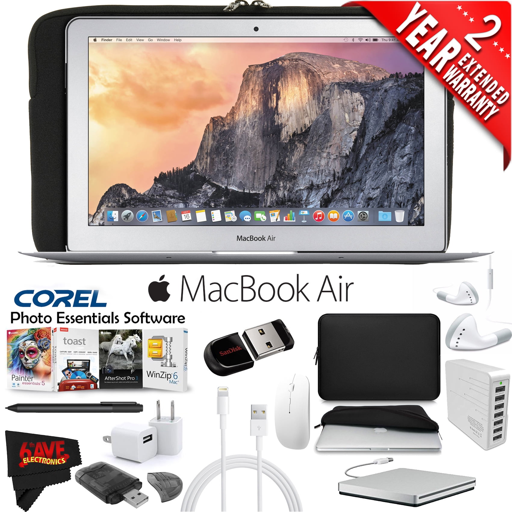 Apple 11.6" MacBook Air Notebook Computer (Early 2015) Mega Bundle with