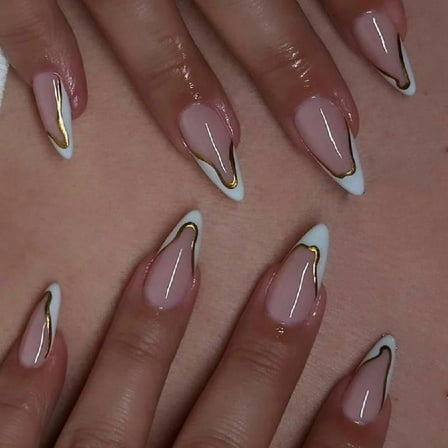 1 Set False Nails Artificial Nails Almond Full Covers Stick on Nails French Tip Press On Nails for Nails Decoration