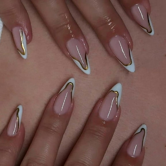 1 Set False Nails Artificial Nails Almond Full Covers Stick on Nails French Tip Press On Nails for Nails Decoration