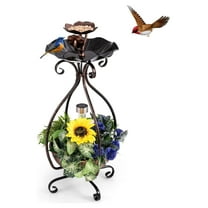 Solar Bath, Vintage Pedestal Bath and Feeder for Outside with Flower Planter Base, Solar Powered Light, Standing Birdbath for Outdoors, Garden, Yard, 31 Inch Tall (Bronze)