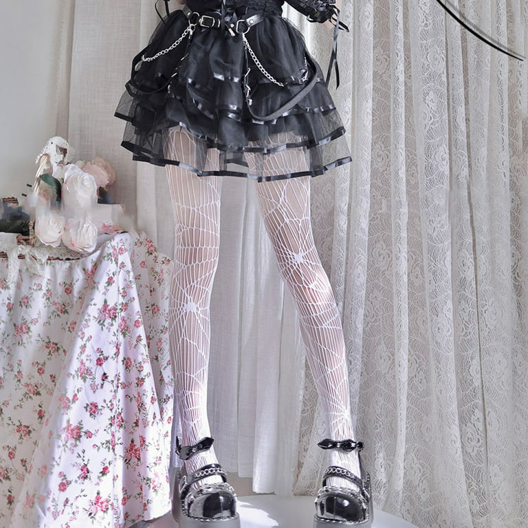 PSWL Sexy Women High Waist Fishnet Stocking Club Tights Panty Knitting Net  Pantyhose Mesh Lingerie Anime Lolita Cosplay Costumes (Color : Flower style  white, Size : Fit for 40KG-70KG): Buy Online at