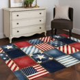thumbnail image 4 of Independence Day Washable Area Rug 2.7 x 5 ft Retro American Flag Plaid Red Blue Stripes Abstract, Soft Non Slip Rugs Stain Repellent Indoor Felt Carpet for Living Dining Room Bedroom Home Office, 4 of 9