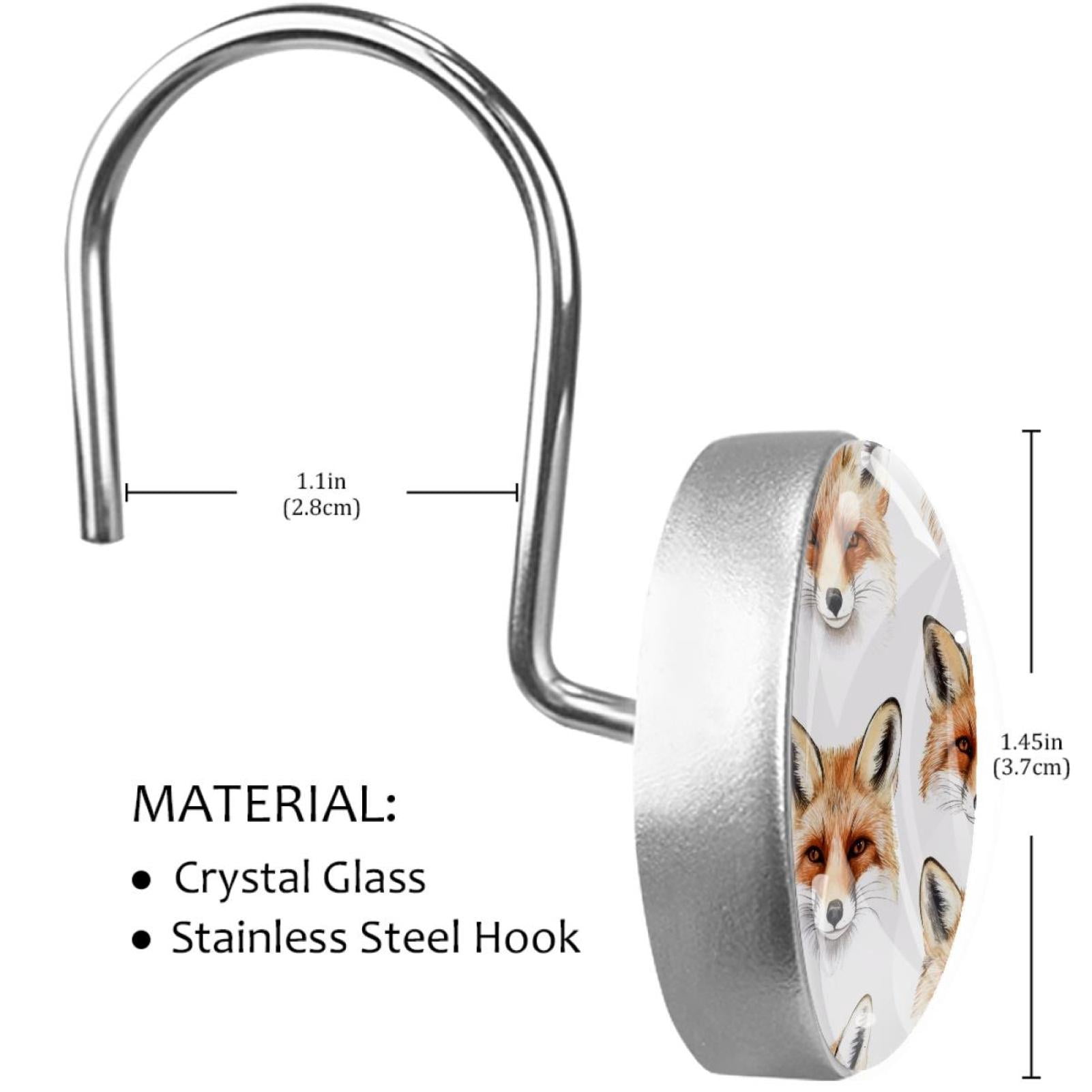 Watercolor Foxes Shower Curtain Hooks Round Crystal Glass, Set of 12 Shower Curtain Rings - Shower Hooks for Curtain Shower Rings