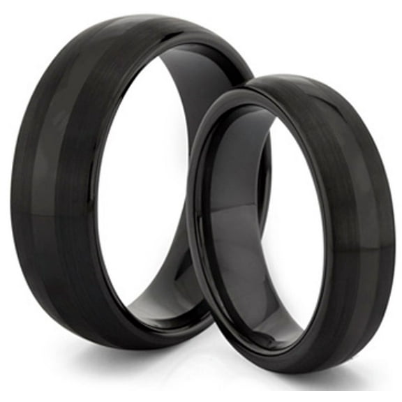 TungstenMasters Roberto Ferrini Design HIS & HERS 8MM/6MM Tungsten Carbide Black Brushed & Polished Comfort Fit Wedding Band TWO RING SET (Available Sizes 4 - 14 Including Half Sizes)