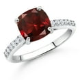thumbnail image 2 of Gem Stone King 10K White Gold 8MM Cushion Cut Red Garnet and White Lab Grown Diamond Engagement Ring for Women (2.78 Cttw, Gemstone January Birthstone, Available in Size 5, 6, 7, 8, 9), 2 of 4