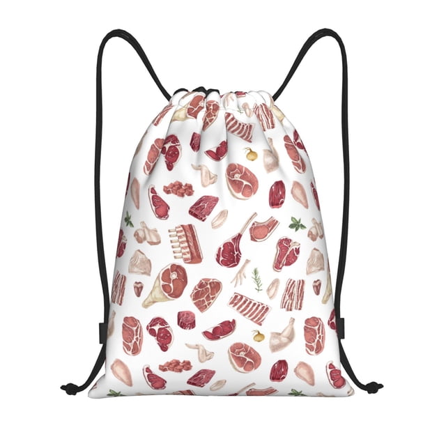 Kdxio Different Meat Pattern Drawstring Bag for Gym Sports School Travel Lightweight Sackpack with Adjustable Cords Waterproof Fabric-Small