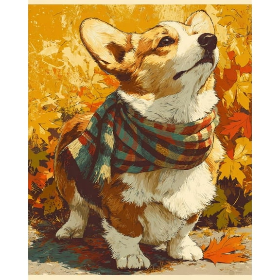 Paint by Numbers for Adults Kids Beginner Corgi dog in the warm autumn sun DIY Acrylic Painting by Numbers Kits with Brushes Acrylic Pigment Home Decoration Gifts 16 x 20 inch