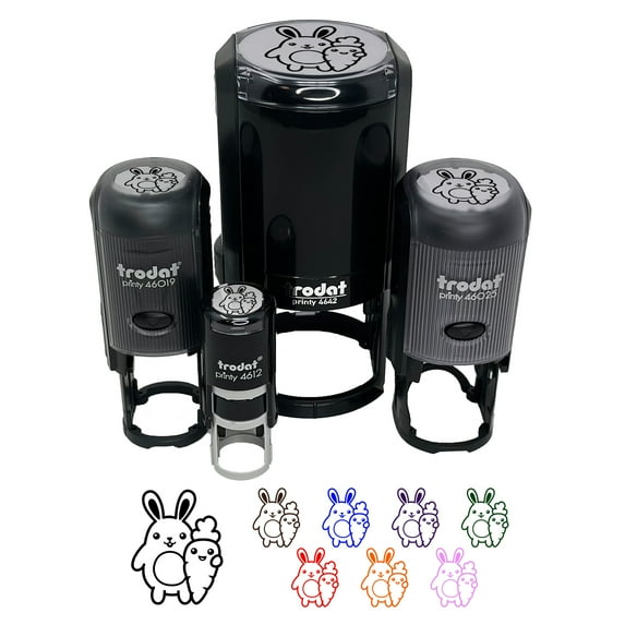 Bunny Carrot Friends Easter Self-Inking Rubber Stamp Ink Stamper - Pink Ink - Small 3/4 Inch