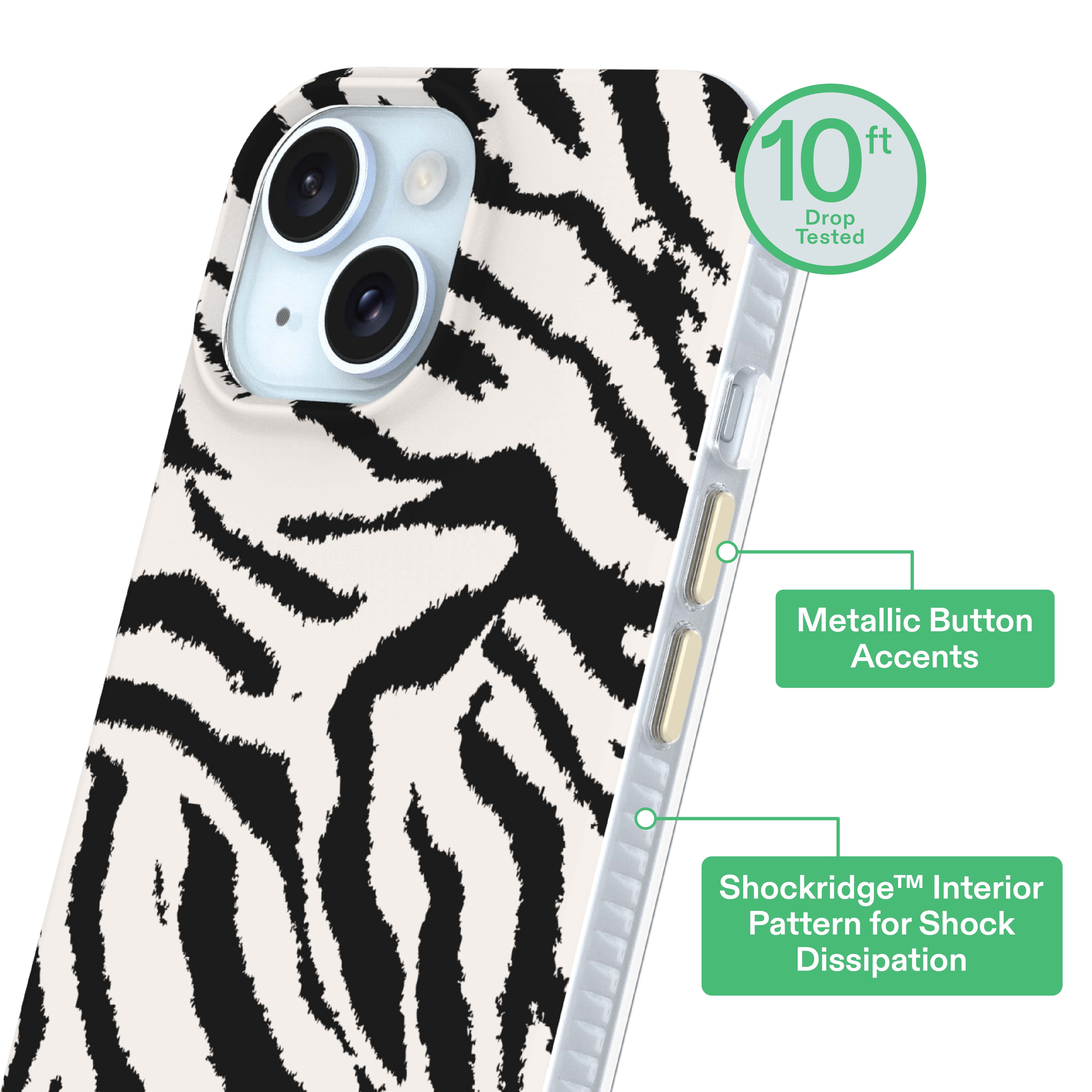 onn Phone Case for iPhone 17e / 16e / 15 / 14 / 13, MagSafe Compatible - Zebra Stripe