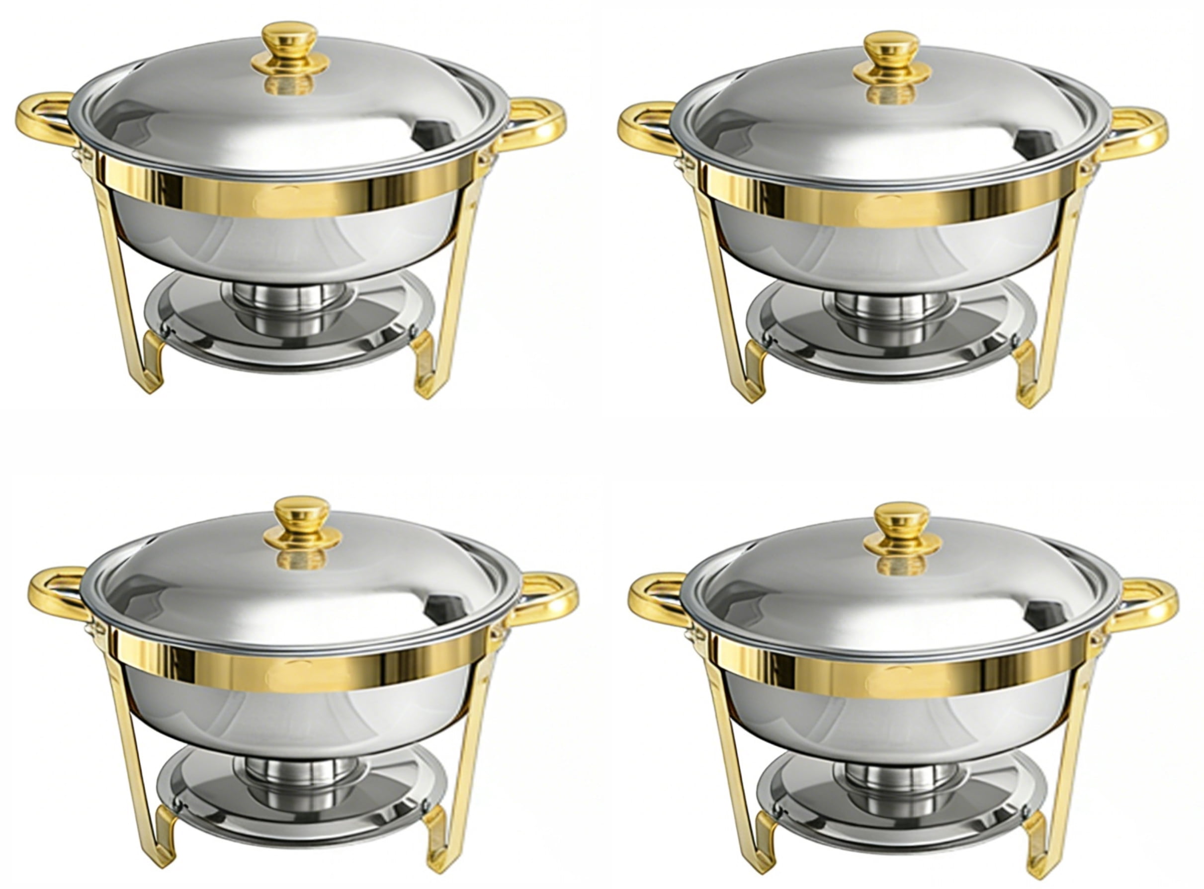 Round Buffet Catering Dish Set of 4 with Stainless Steel Construction, 5-Quart Chafing Dish for Parties and Events, Rose Gold and Silver