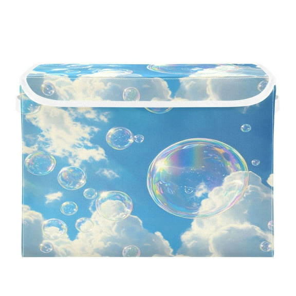 Storage Box With Lid 16.5x12.6x11.8In Foldable Stacked Household Storage Box Blue Sky Bubble