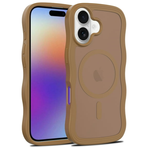 Decase Compatible with Apple iPhone 17 Case, Curly Wavy Frame Hard Translucent Matte Clear Back Cover for Women Men,Compatible with Mag-Safe,TPU Bumper Shockproof Phone Case,Brown