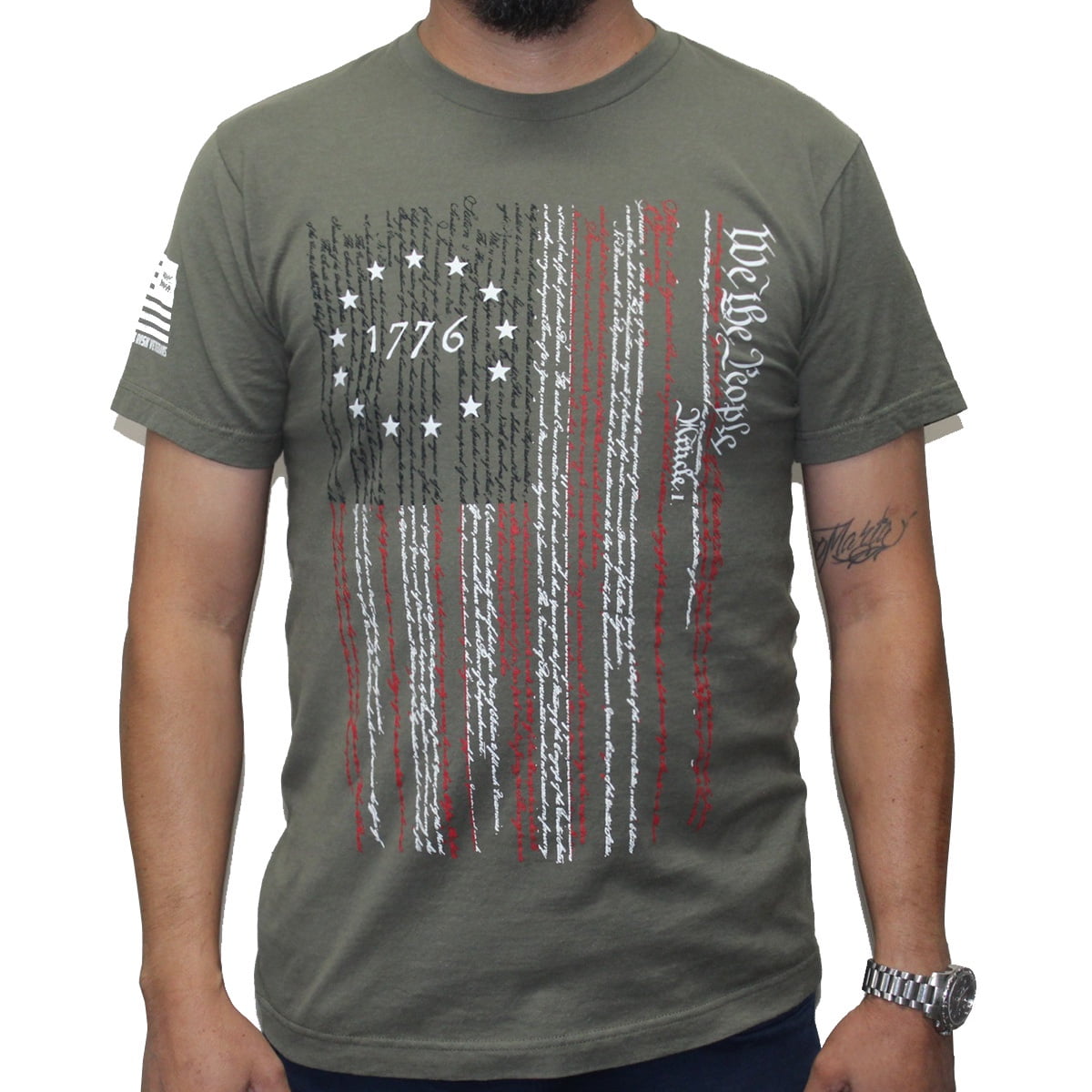 Rags of Honor All Gender Short Sleeve Patriotic Preamble Flag Graphic Tee Shirt, Mens Sizes S-5XL
