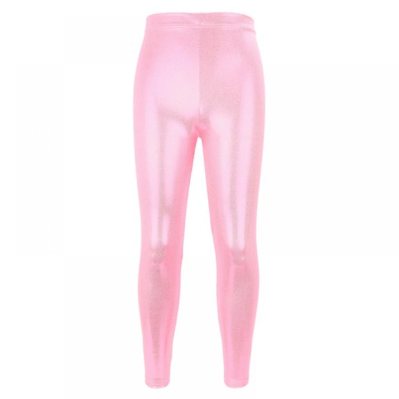 Girls Kids High Waisted Shiny Metallic Dance Fashion Leggings