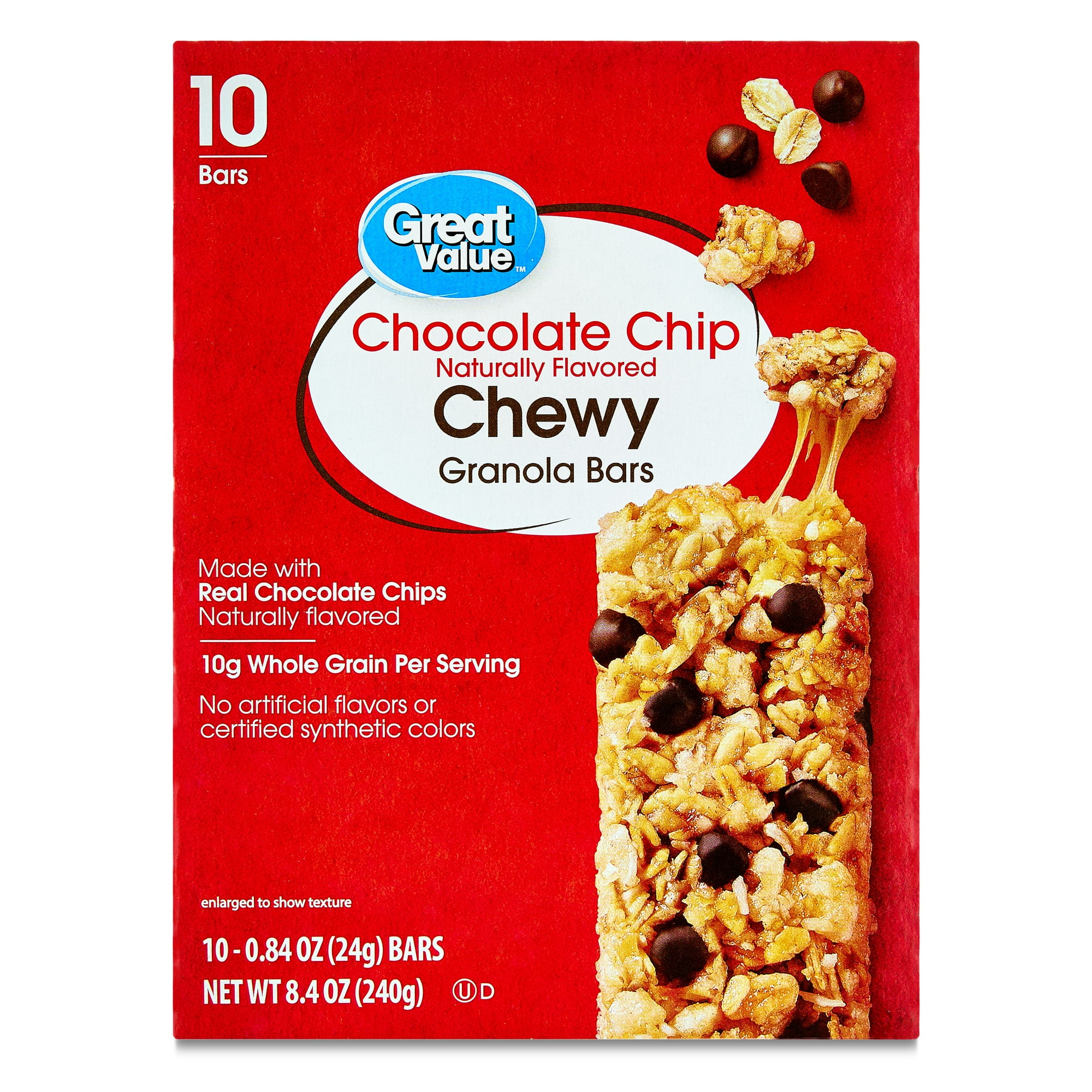 Great Value Chocolate Chip Chewy Granola Bars, 0.84 oz, 10 Count