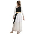 thumbnail image 2 of Mufeng Kids Girls Liturgical Praise Dance Dress One Shoulder Color Block Tunic Dress Worship Costume Black 10, 2 of 7
