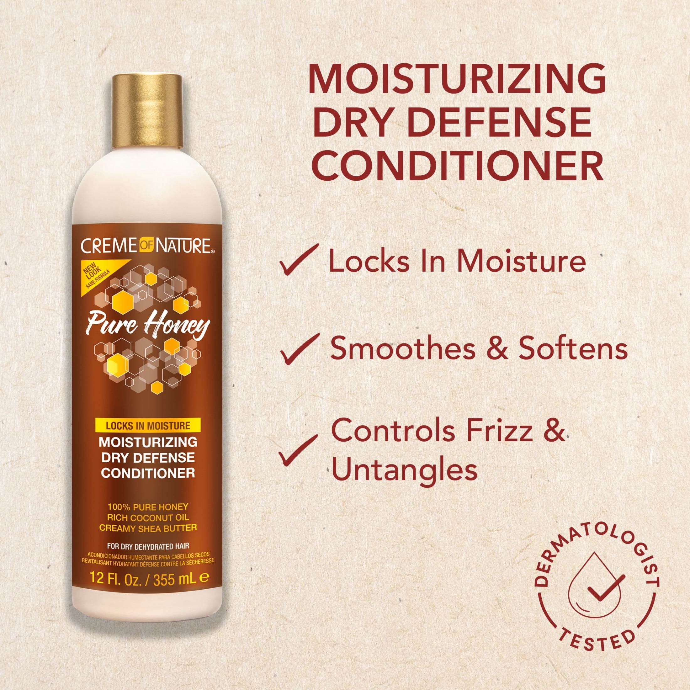(3 pack) Creme of Nature Pure Honey Dry Defense Conditioner with Coconut Oil & Shea Butter, 12 fl oz