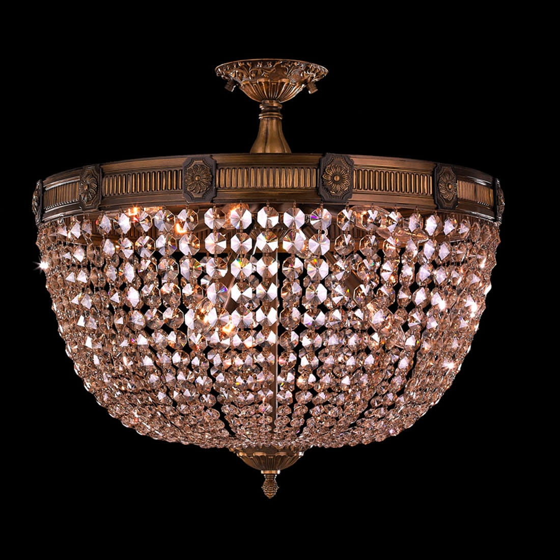 Winchester Collection 9 Light Antique Bronze Finish and Golden Teak Crystal Semi Flush Mount Ceiling Light 24