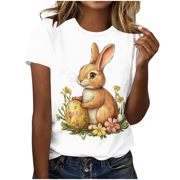 Camiseta de Manga Corta de las Mujeres con Cuello Redondo Y Doblado de Longitud Media, Poliéster Suave para la Moda Diaria de Primavera, Blusa Cómoda