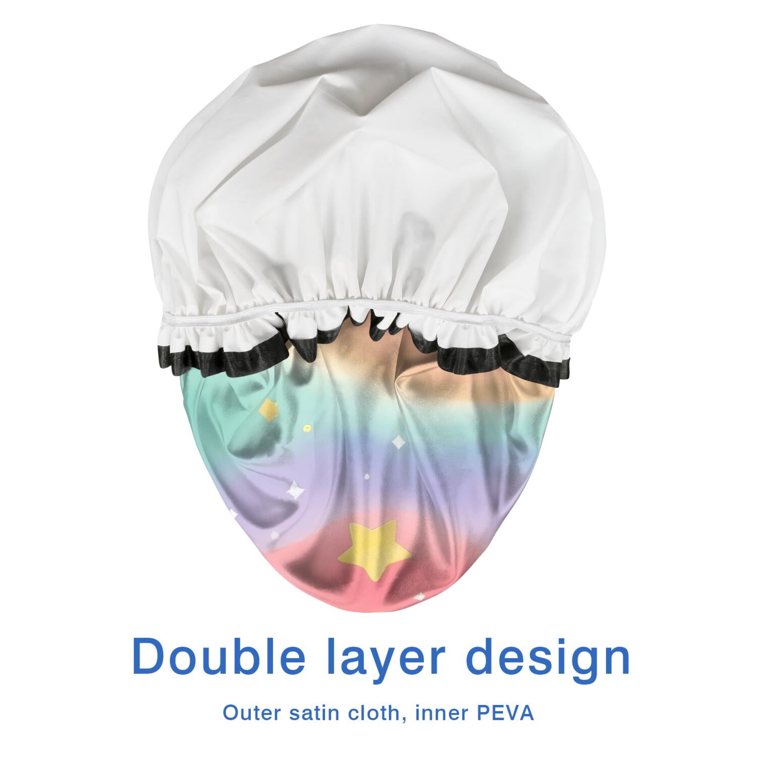 Shower Caps,Dreamy Pastel Wave Pattern Waterproof Shower Cap for Women 4 Pieces,Double Reusable Hair Cover for Shower PEVA Elastic Stretch Hem