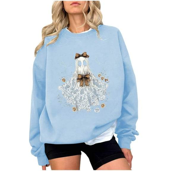 cocolona Womens Halloween Crewneck Sweatshirt Fall Winter Casual Long Sleeve Pullover Tops Trendy Comfy Graphic Sweatshirt