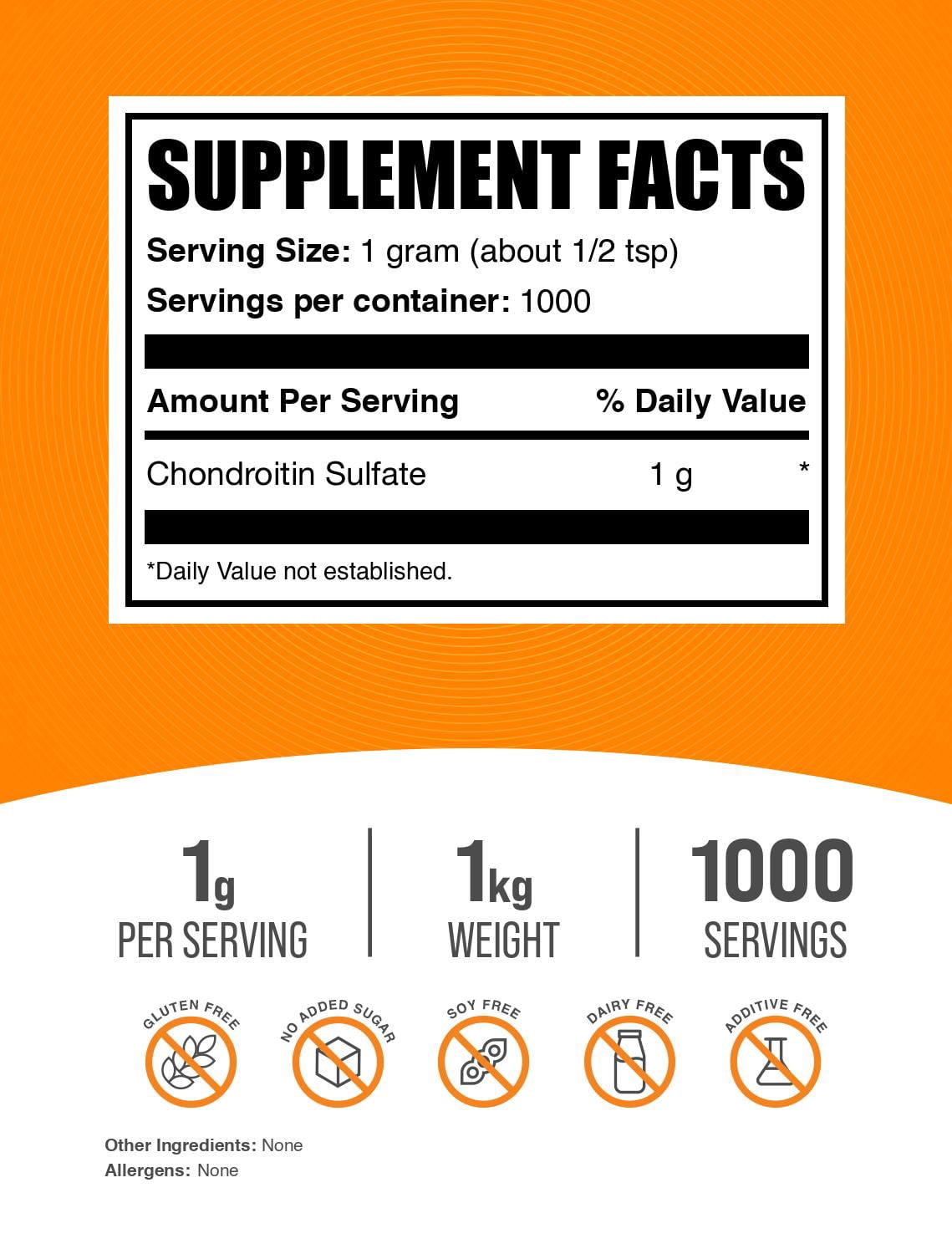 BulkSupplements Chondroitin Sulfate Powder - 1g per Serving - 1 Kilogram (2.2 lbs) - 1000 Servings