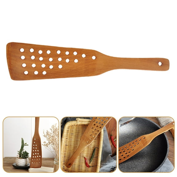 SEWCHICS Whamvox 24-Hole Wooden Spatula Brown Non-Stick Kitchen Cooking Utensil for Home Use