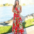 thumbnail image 5 of Women's Dresses Floral Adjustable Thin shoulder strap V Neck Boho Long Maxi Dress Summer Beach Ethnic Sundress, 5 of 8
