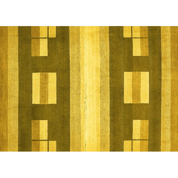 Ahgly Company Machine Washable Indoor Rectangle Abstract Yellow Modern Area Rugs, 5' x 7'
