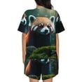 thumbnail image 6 of Fuzoiu Forest Plant Raccoon Print Women's Short-Sleeved Pajama Set,Lounge Sleepwear Set,Womens Pajama Sets 2 Piece,Button-Up Top and Shorts with Pockets-Medium, 6 of 7
