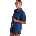 thumbnail image 6 of LYMAYTER S-2XL Women Denim Outfits Summer Short Sleeve Button Shirt Set Elastic Waist Shorts Matching Set, 6 of 8