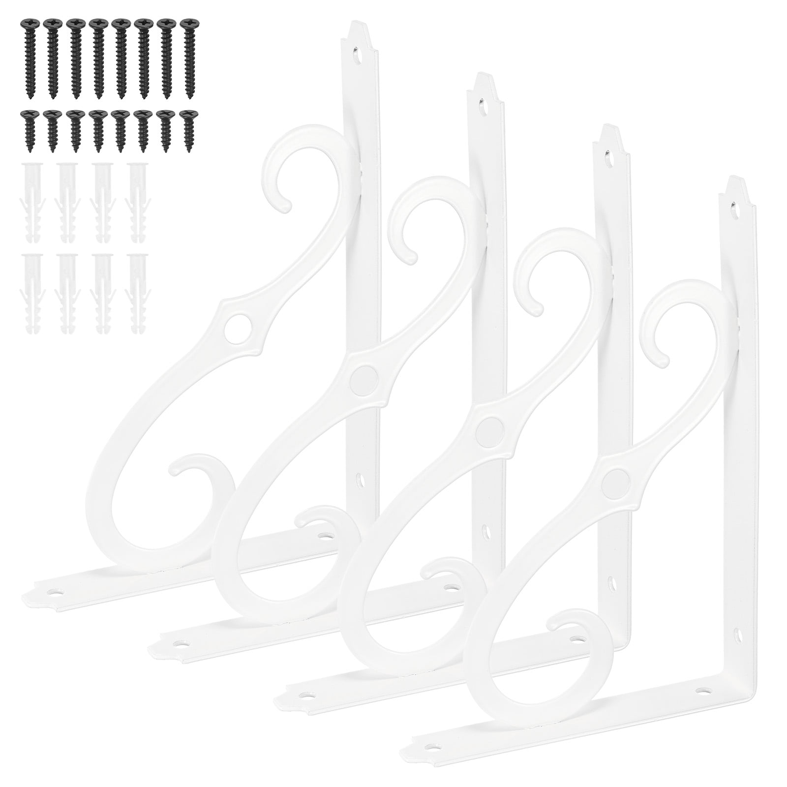 4-Pack Shelf Brackets, 8 Inch Long Iron Wall Mount Shelf Support Bracket for Home/Kitchen/DIY Decorative [White]