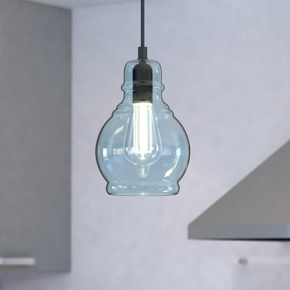 Millie Bronze Farmhouse Jar Mini Pendant Ceiling Light Smoke Blue Glass