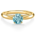 thumbnail image 3 of Gem Stone King 10K Yellow Gold Blue Zircon Solitaire Engagement Ring for Women | 0.85 Cttw | Round 5MM | Gemstone Birthstone | Size 9, 3 of 6