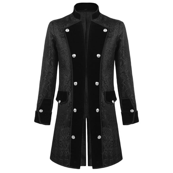 Fengqque Mens Vintage Tailcoat Jacket Goth Long Steampunk formal Gothic Victorian Frock Coat Costume for Halloween Black 8(L)
