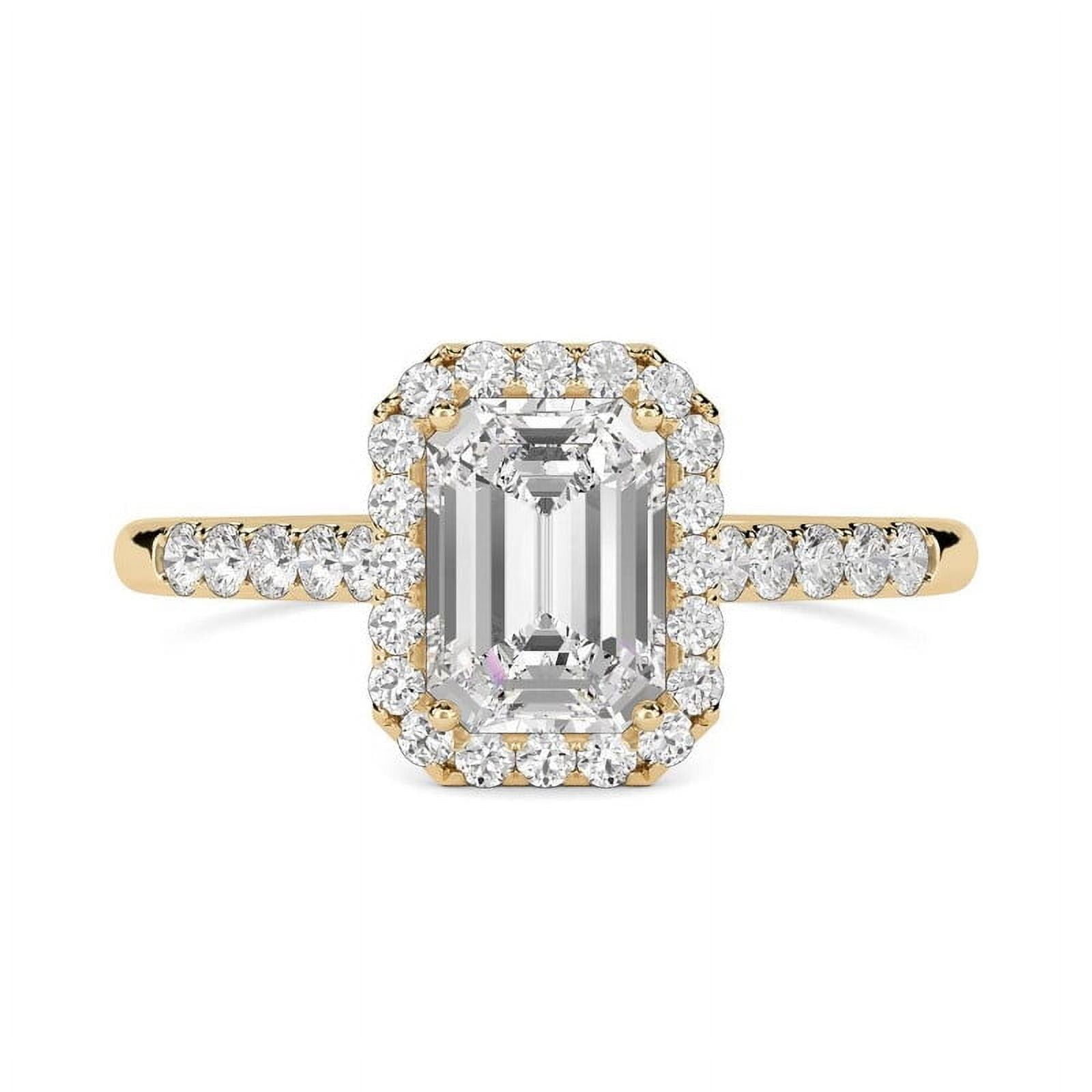 Gorgeous Moissanite Halo Emerald Cut Diamond Ring Bridal Promise Ring Plated Women's Yellow Gold Ring Wedding Set