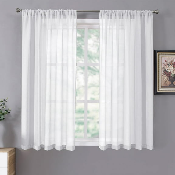 Rod Pocket Sheer Curtains for Living Room Bedroom, Faux Linen Voile Light Filtering Drapes, Soft Privacy Panels, 54 x 45 Inches, White