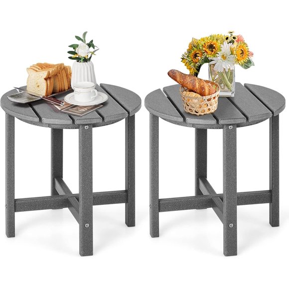ZYPPPA Round Outdoor Side Table, 18 Inch Weather Resistant HDPE Adirondack Table, Outdoor Indoor Chairside End Tables, Patio Side Table for Lawn Garden Balcony Backyard, Easy Assembly (2, Gray)
