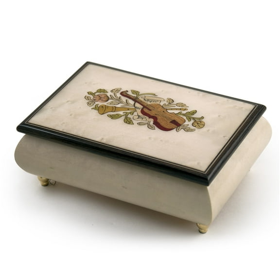Incredible Ivory Italian Music Box with Violin and Floral Inlay - Canon in D(Pachelbel)
