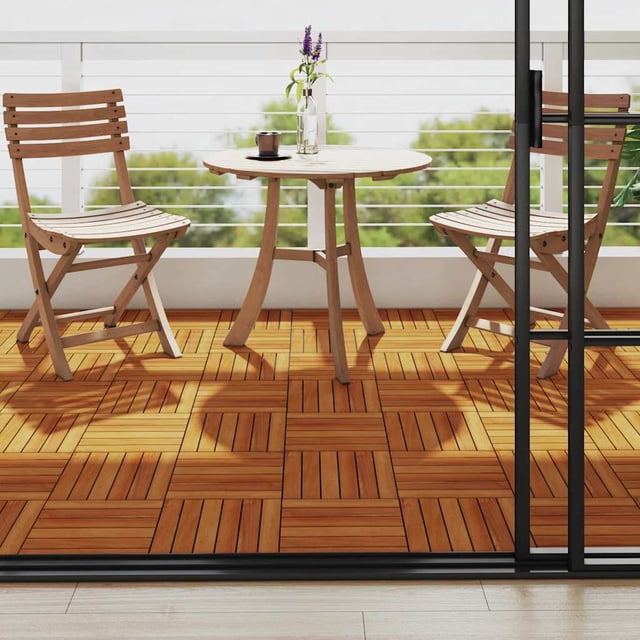 vidaXL 10 pcs Decking Tiles, 11.8"x11.8", Solid Acacia Wood, Weather Resistant, Varnished Finish