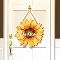 Sunflower Welcome Wood Door Hanger Large Wooden Flower Sign Inspirational Wall Porch Art Summer Fall Front Door Wreath Hanging for Bedroom Living Room Indoor Outdoor Kitchen Home Decor