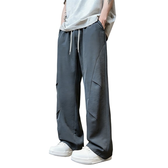 SAWOBUUN Men's Casual Wide Leg Pants Drawstring Elastic Waist Loose Fit Athletic Trousers for Travel Sports