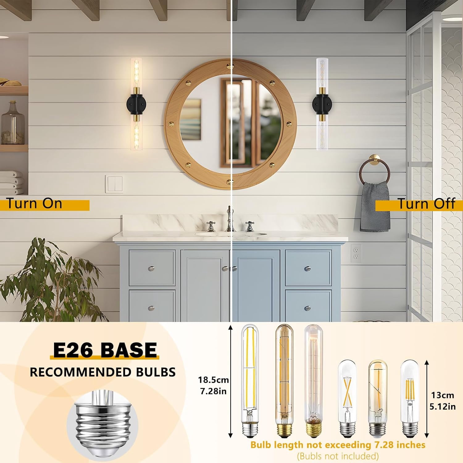 Bathroom Light Fixtures, 2-Light Black and Gold Bathroom Vanity Lighting Over Mirror, Modern Wall Sconces Set of 2 with Clear Glass, Indoor Hardwired Wall Lamp for Bedroom, Living Room, Hallway