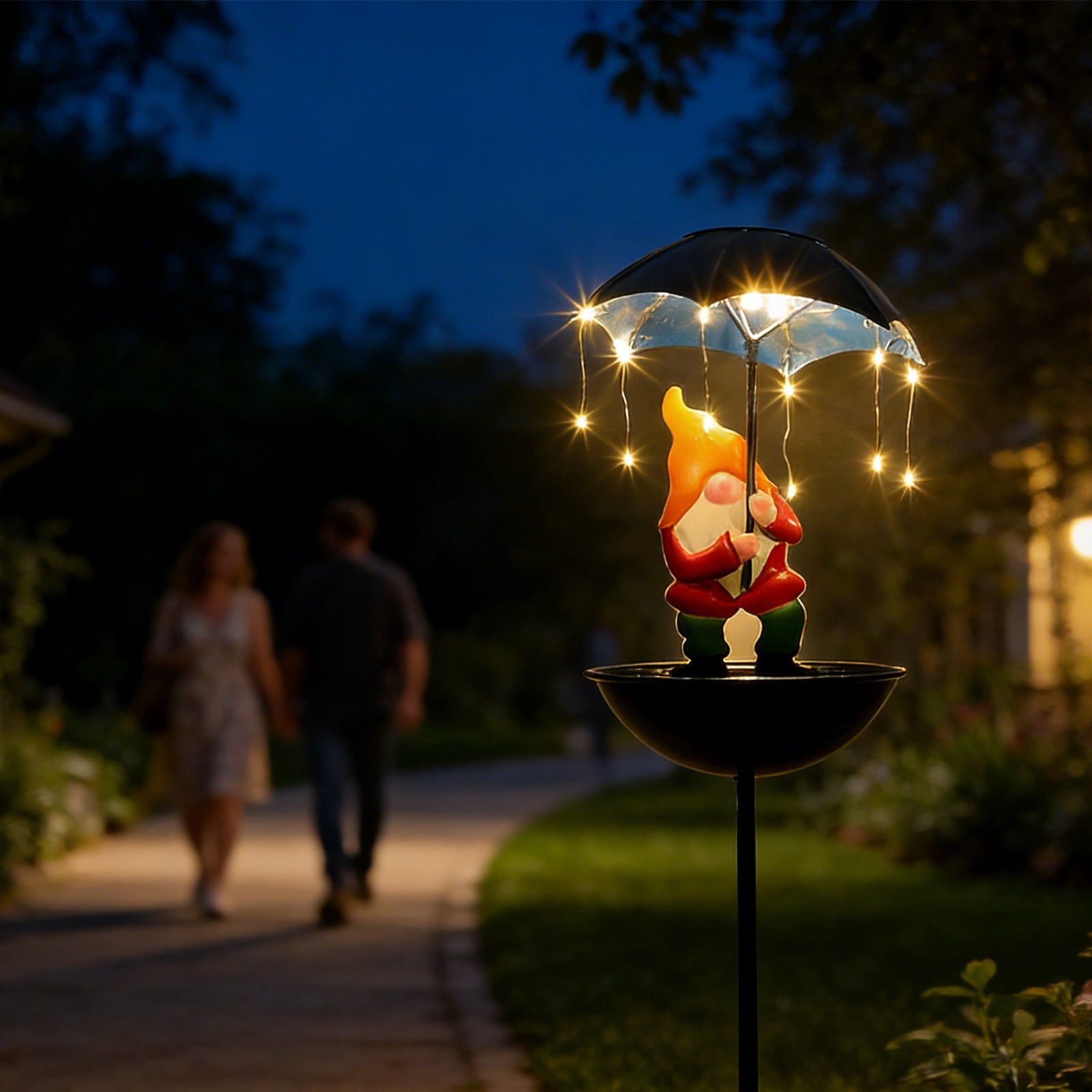 Pimea 33.86" Bird Feeder with Umbrella, Solar-Powered Metal Garden Stake, Outdoor Bird Feeding Station