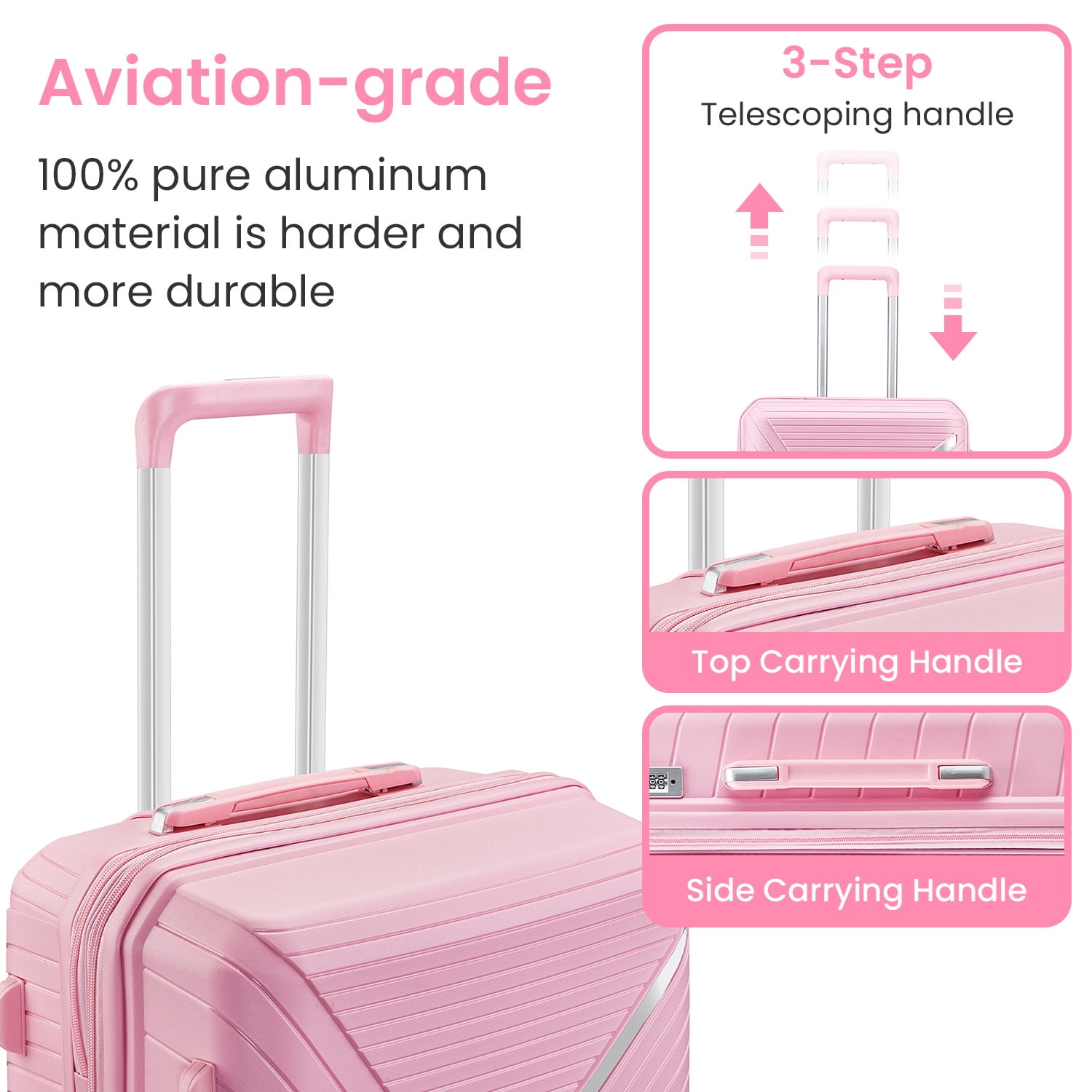 4 Piece Luggage Set, Expandable Lightweight Suitcase Set with 360° Double Spinner Wheels Integrated TSA Lock, Pink (14/20/24/28)