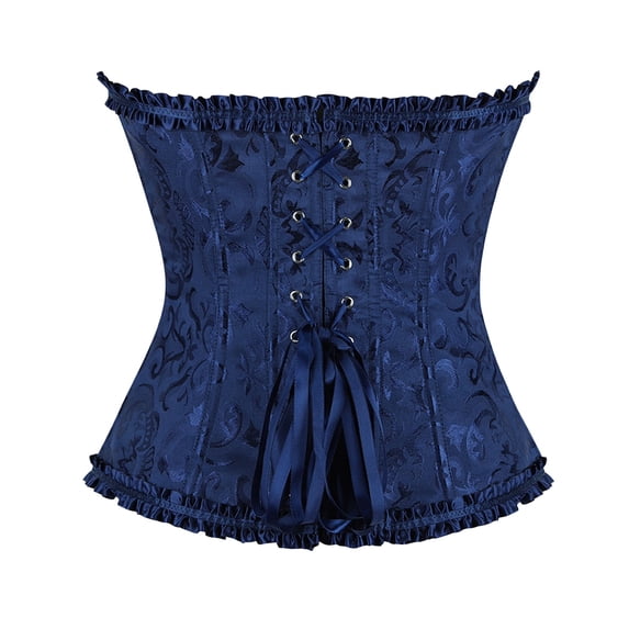 Corset Top for Women BWASD Womens Satin Ruffled Bow Overbust Corset Bustier Top Boned Structured Bustier Body Shaper for Halloween Party Dress 2026 New 10 Color Blue,XXL