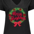 thumbnail image 4 of Inktastic Merry Christmas Wreath with Red Bow and Ornaments Women's Plus Size V-Neck T-Shirt, 4 of 5