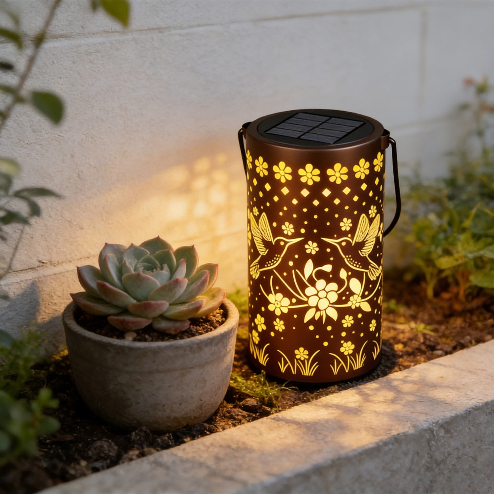 Colorful Sunflower Glow Solar Garden Lantern, Solar Outdoor Hanging Light Dragonflys Elementl Solar Light, Hanging Sunflower Lantern Lights with Colorful Projection, Outdoor Waterproof