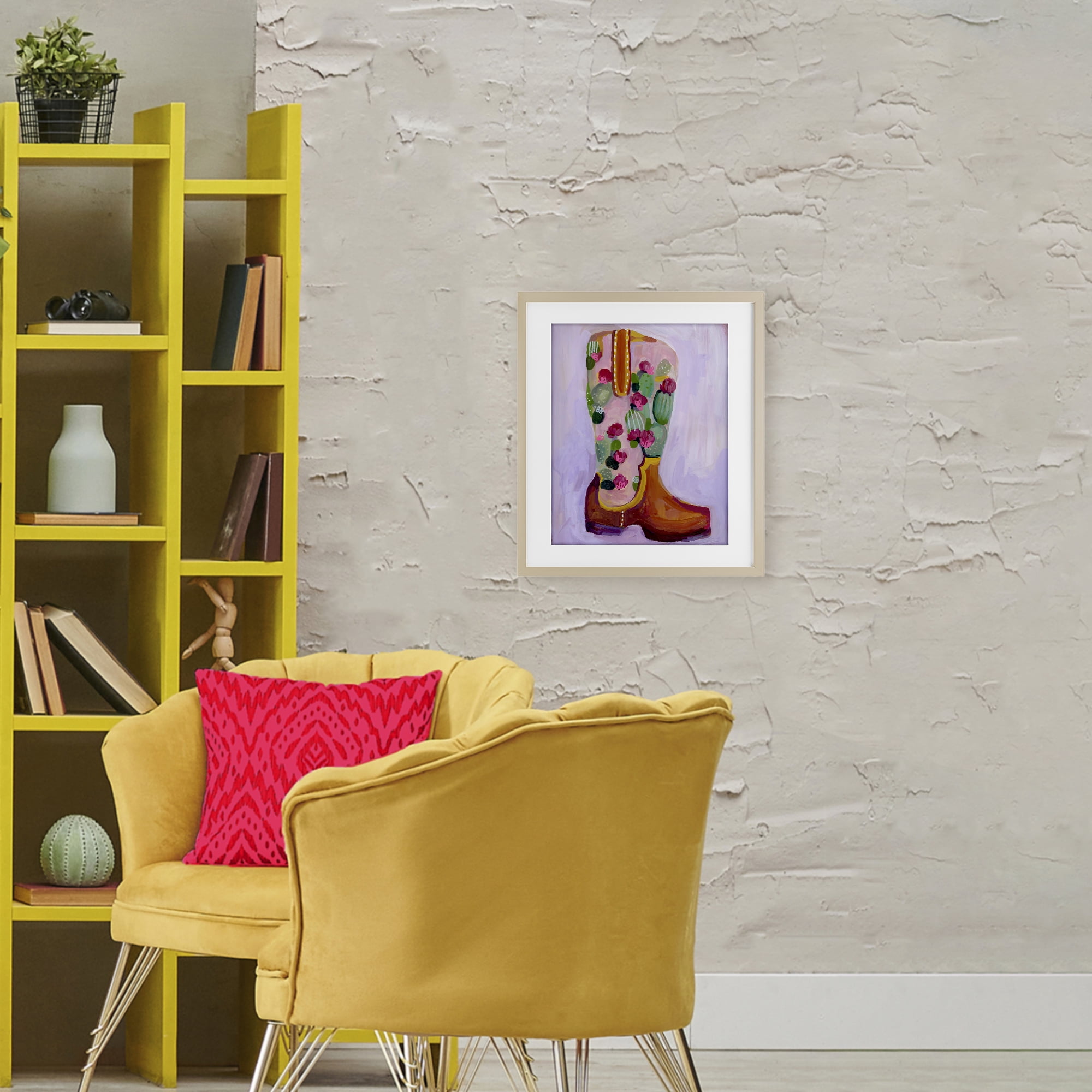 Desert Day Dream Boots Birch Framed Print Under Glass, design by Ashley Davis